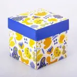 Упаковка для чашек из картона с крышкой (желто-голубая)